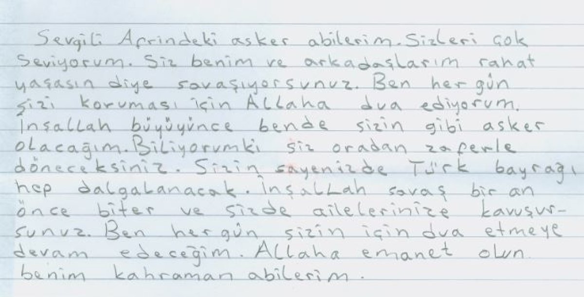 Miniklerden Mehmetçiğe mektup