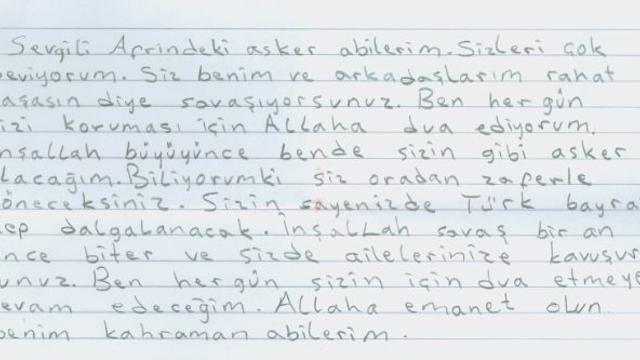 Miniklerden Mehmetçiğe mektup