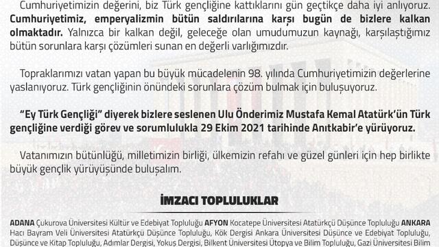 85 Üniversite Topluluğundan Cumhuriyet Bayramı Çağrısı