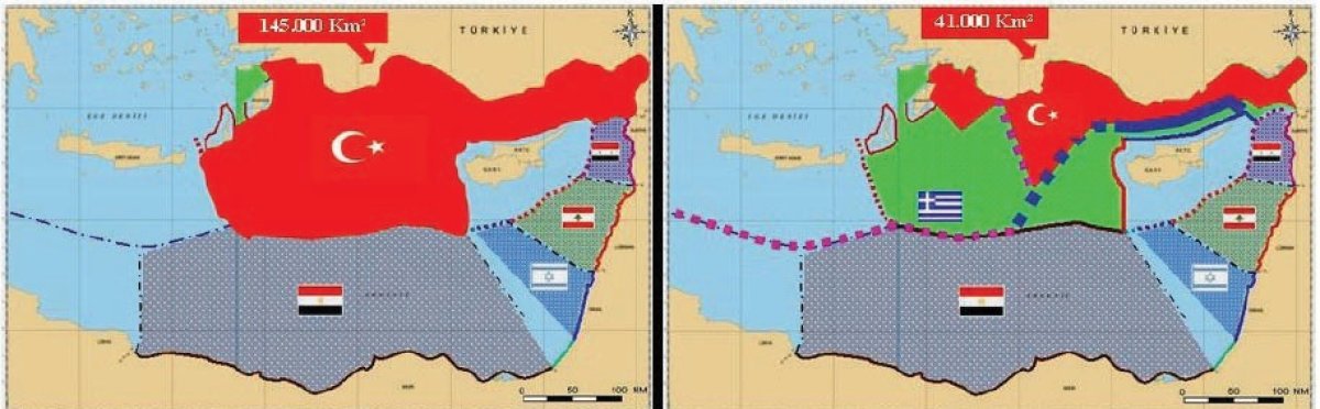 Türkiye’nin muhtemel MEB’i ile GKRY-Yunanistan ikilisinin Türkiye için öngördüğü MEB işte böyle.