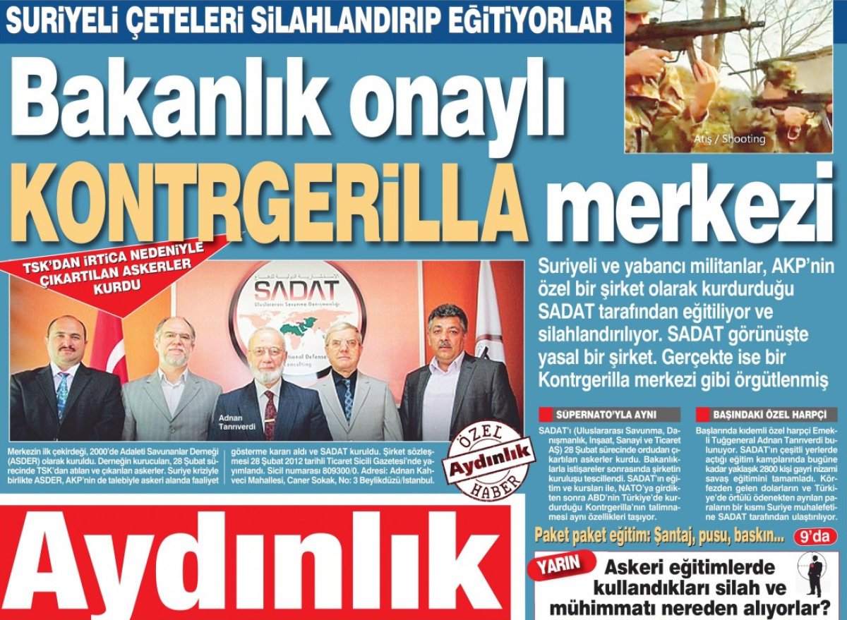 Aydınlık 3 Eylül 2012 tarihili haberinde SADAT’ın çeşitli yerlerde açtığı eğitim kamplarında bugüne kadar yaklaşık 2800 kişinin gayri nizami savaş eğitimini tamamladığını yazmıştı.