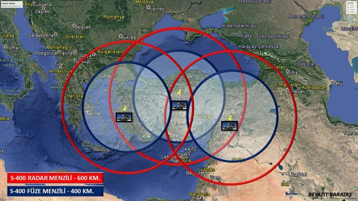 Harita-1: S-400’lerin 3 Farklı Bölgeye Yerleştirilmesi Simülasyonu 